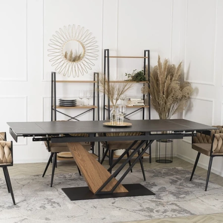 Stół REX 160-220 cm Czarny marmur/Orzech