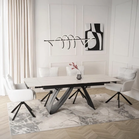 Stół Rozkładany DEVON 160-220 cm Biały Marmur/Czarny