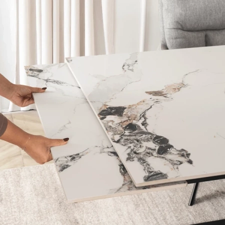 Stół REX 2 180-240 cm Biały Marmur/Dąb