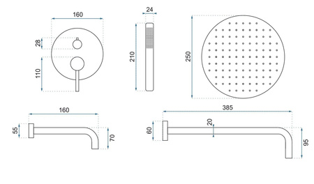 ZESTAW NATRYSKOWO-WANNOWY Z WYLEWKĄ LUNGO MIEDŹ SZ