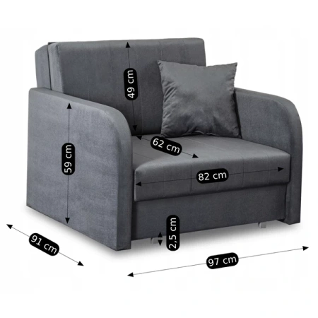 Fotel Do Spania Jednoosobowy VERO Szary