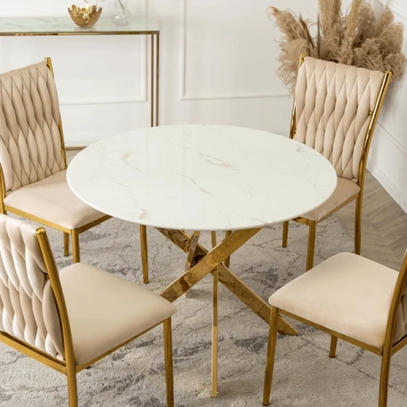 Stół BALI 100 cm Biały Marmur/Złoty
