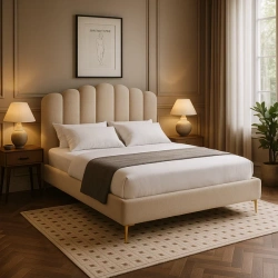 Łóżko 160x200 GEMINI Beżowe Welurowe Z Pojemnikiem