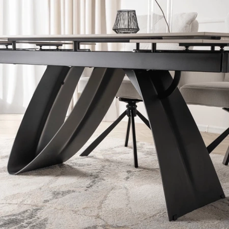 Stół Rozkładany DEVON 160-220 cm Biały Marmur/Czarny