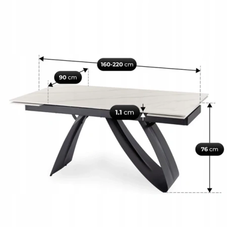 Stół Rozkładany DEVON 160-220 cm Biały Marmur/Czarny