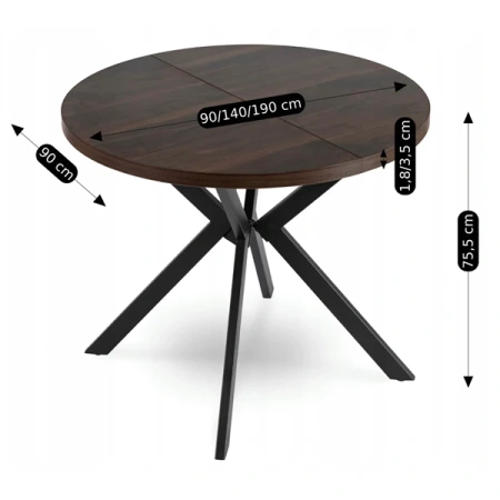 Stół LUGO 90-190 cm Orzech/Czarny