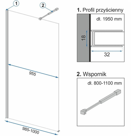 ŚCIANKA PRYSZNICOWA AERO OMBRE BLACK/BLACK 110