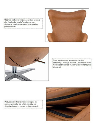 Fotel EGG AVIATOR PU brązowy - ekoskóra,  metal