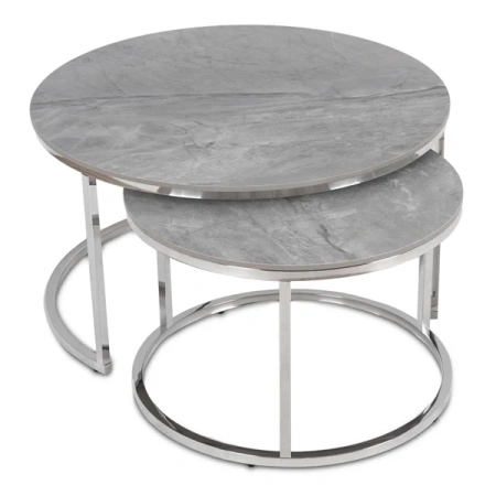 Zestaw Stolików Ceramicznych MILANO Szary Marmur/Srebrny