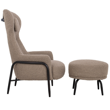 Fotel TEDDY GRAND z podnóżkiem ciemny     brązowy - stal