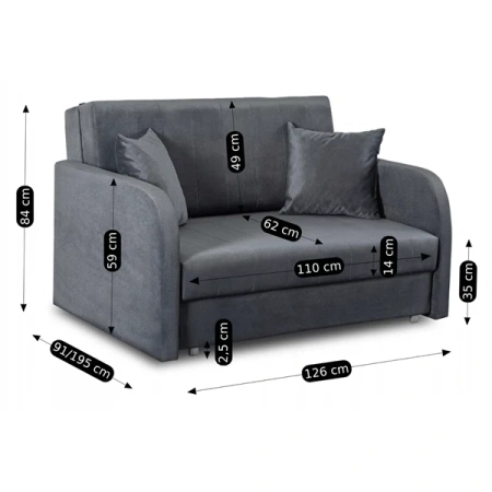 Fotel Do Spania Dwuosobowy VERO 2 Szary