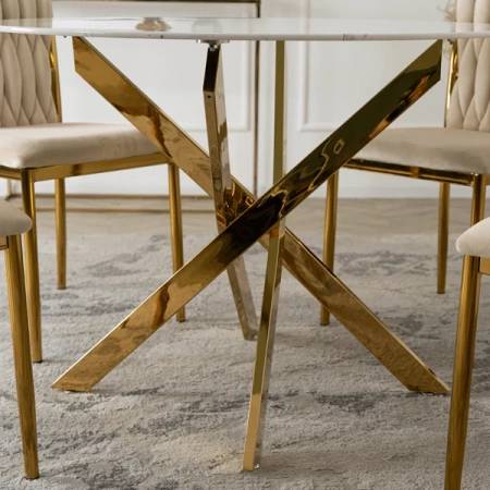 Stół BALI 100 cm Biały Marmur/Złoty