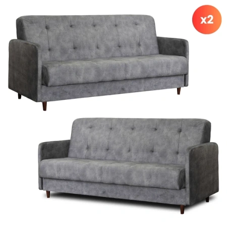 Zestaw 2x Sofa TIVOLI Szara Welurowa