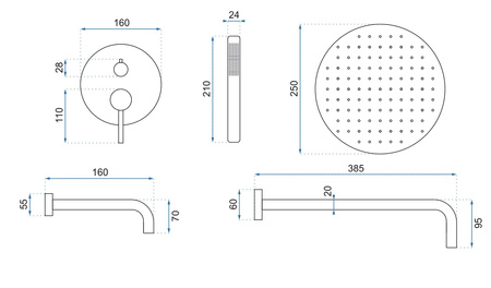 ZESTAW NATRYSKOWO-WANNOWY Z WYLEWKĄ LUNGO CZARNY