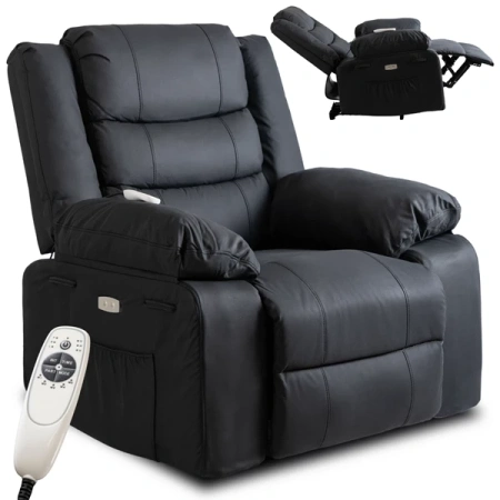 Fotel Masujący JASPER Czarny Ekoskóra