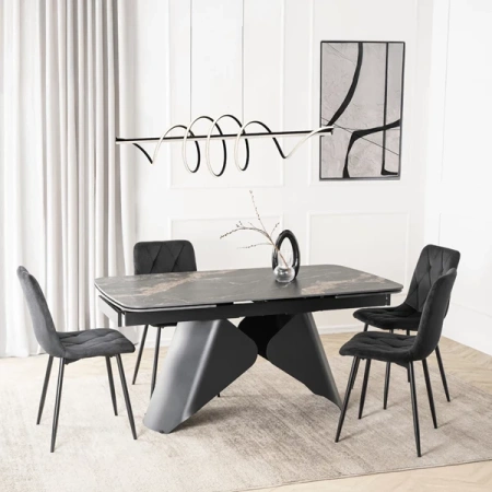 Stół Rozkładany Ceramiczny VERONA 160-240 cm Czarny Marmur/Czarny