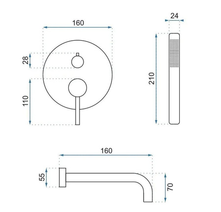 BATERIA WANNOWA PODTYNKOWA LUNGO TYTAN + BOX