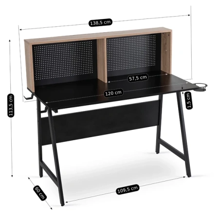 Biurko Gamingowe ICE 138,5 cm Czarne/Dąb Sonoma