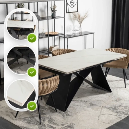 Stół VICTOR 160-240 cm Biały marmur/Czarny