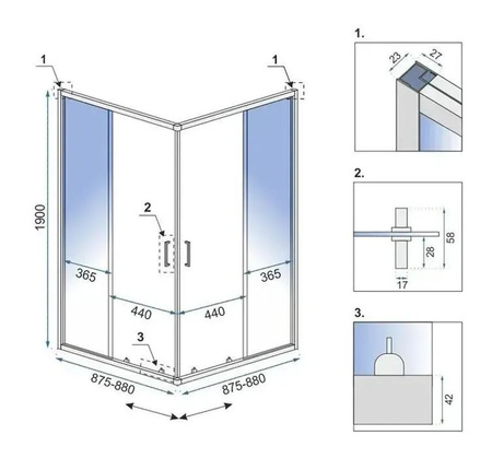 KABINA CITY BRUSH NIKIEL 90X90