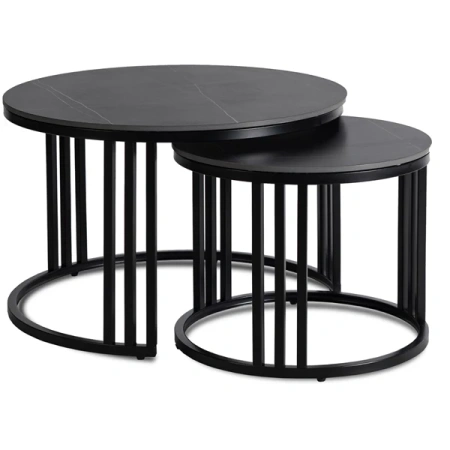 Zestaw Stolików JERRY Czarny Marmur/Czarny