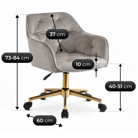 Fotel Obrotowy KONOR Szary Welurowy