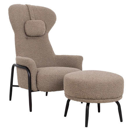 Fotel TEDDY GRAND z podnóżkiem ciemny     brązowy - stal