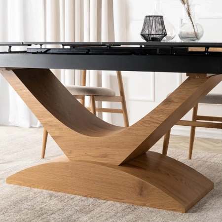 Stół ALICANTE 160-200 cm Czarny marmur/Dąb