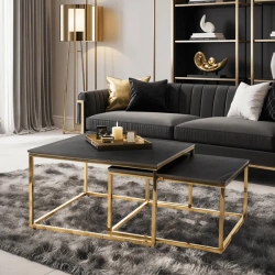 Zestaw Stolików TENOR Czarny Marmur/ Złoty