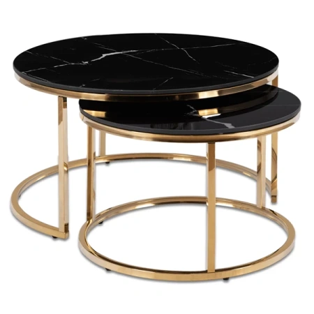 Zestaw Stolików Ceramicznych MILANO Czarny Marmur/Złoty