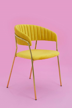 Krzesło MARGO żółte - welur, podstawa     złota
