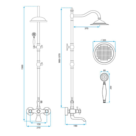 ZESTAW NATRYSKOWY BERGAMO BRĄZ ANTYCZNY