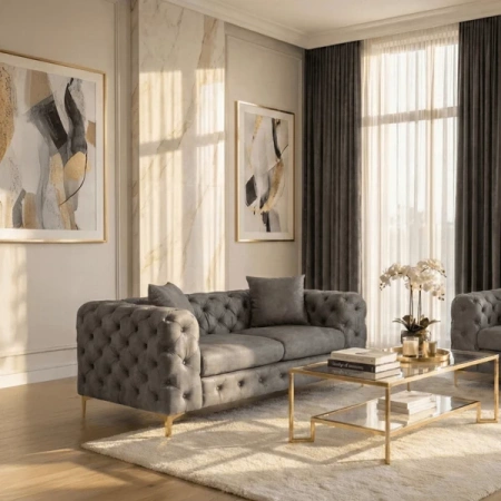 Sofa SORRENTO 2S Dwuosobowa Szara Welurowa