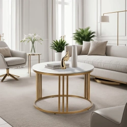 Stolik KORIN Biały Połysk/Złoty