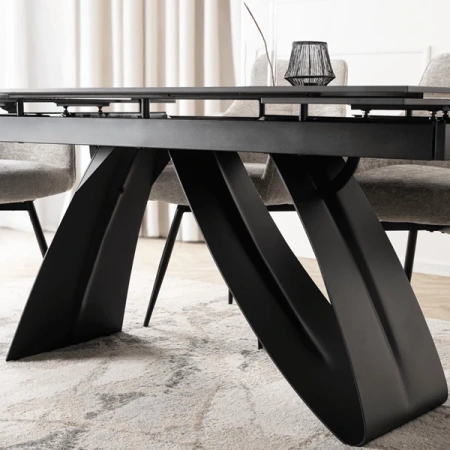 Stół Rozkładany DEVON 160-220 cm Czarny Marmur/Czarny