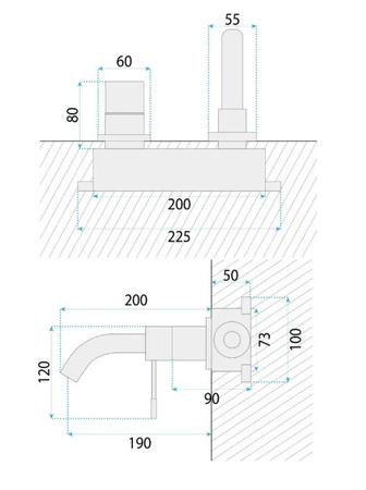 BATERIA UMYWALKOWA PODTYN LUNGO DIAMOND MIEDŹ + BO