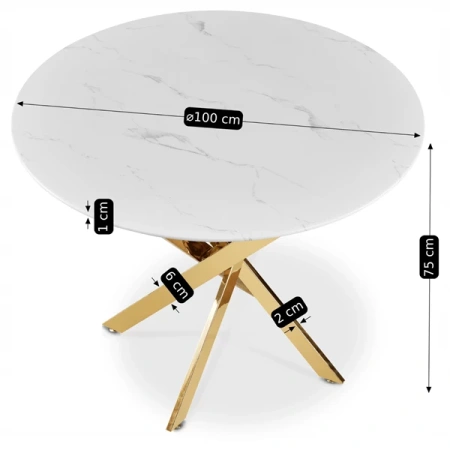 Stół BALI 100 cm Biały Marmur/Złoty