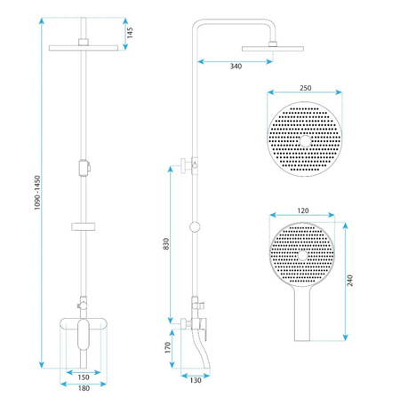 ZESTAW NATRYSKOWY DROP ZŁOTY SZCZOTKOWANY