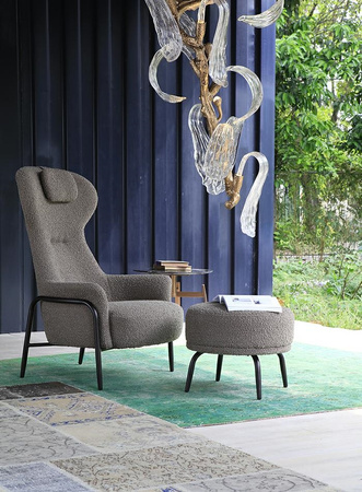 Fotel TEDDY GRAND z podnóżkiem ciemny     brązowy - stal