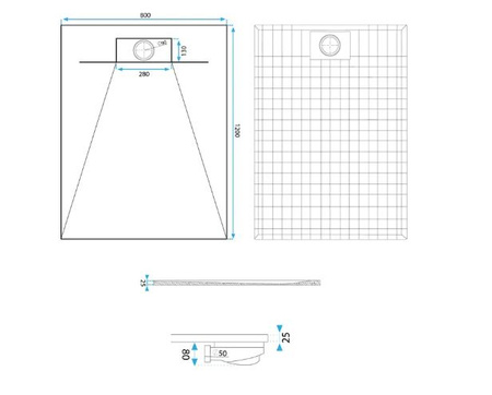 BRODZIK BAZALT WHITE 90x90 + SYFON
