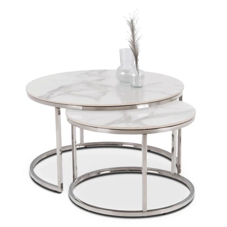 Zestaw Stolików AMARA MAX Biały Marmur/Srebrny