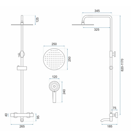 ZESTAW NATRYSKOWO-WANNOWY LUNGO BIALY TERMOSTAT