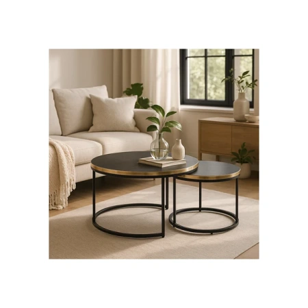 Zestaw Stolików ARON Czarny Marmur/Złoty