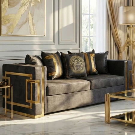 Sofa PALLAZO 3S Trzyosobowa Czarno/Złota