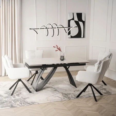 Stół Rozkładany DEVON 160-220 cm Biały Marmur/Czarny