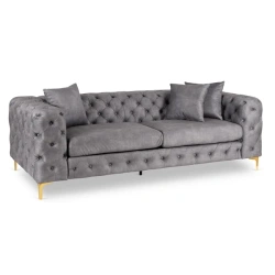 Sofa SORRENTO 3S Trzyosobowa Szara Welurowa
