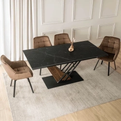 Stół REX 2 180-240 cm Czarny Marmur/Orzech