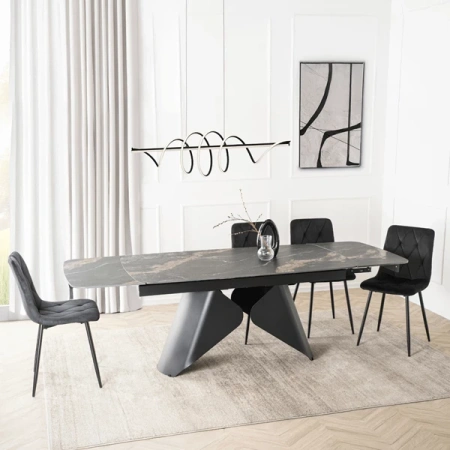 Stół Rozkładany Ceramiczny VERONA 160-240 cm Czarny Marmur/Czarny