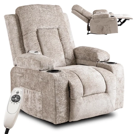 Fotel Masujący BOX Beżowy Welurowy