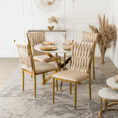 Stół BALI 100 cm Biały Marmur/Złoty